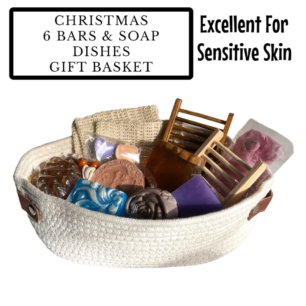Soap Gift Basket, White Oval Woven Rope, Handmade Soaps ( PRICE IS FIRM )